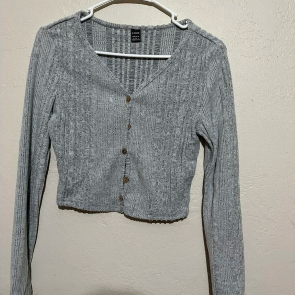 SHEIN button up Rib knit crop tee